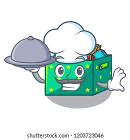 Chef with food kids toys in the cartoon box