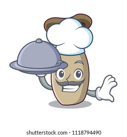 Chef with food king trumpet mushroom mascot cartoon