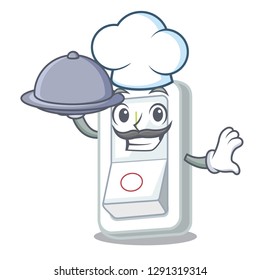 Chef with food light switch is isolated with mascot