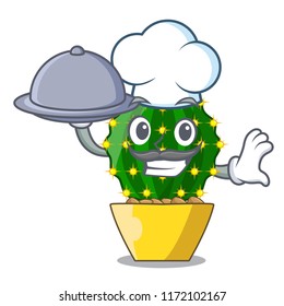 Chef with food mammillaria compressa cactus isolated on the cartoon