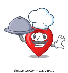 Chef with food map pointer navigation pin mascot cartoon