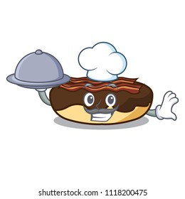 Chef with food maple bacon bar mascot cartoon