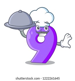 Chef with food number Nine balloon font shaped charcter