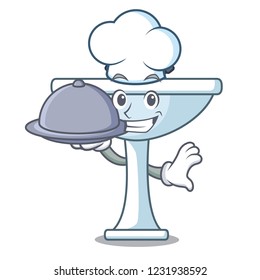 Chef with food on bath room cartoon sink shape