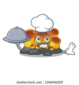 Chef with food orange sponge coral cartoon in sea