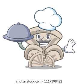 Chef with food oyster mushroom mascot cartoon