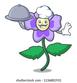 Chef with food pansy flower mascot cartoon