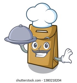 Chef with food paper bag in the cartoon shape