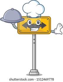 Chef with food pass on either side the cartoon