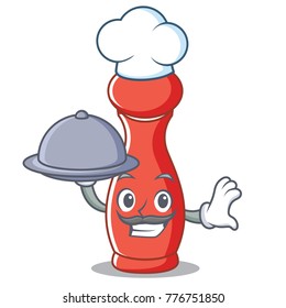 Chef with food pepper mill character cartoon