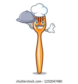 Chef with food plastic fork on use for mascot