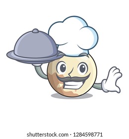 Chef with food Pluto cartoon planet above the sky