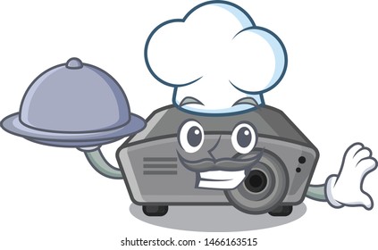Chef with food projector in the a cartoon shape