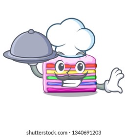 Chef with food rainbow cake in the cartoon shape