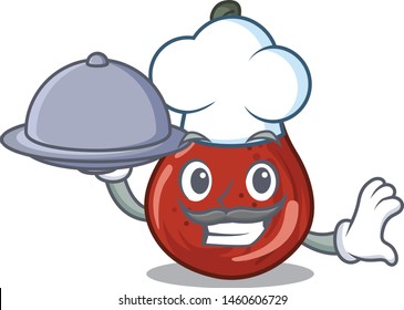 Chef with food red pears isolated in the mascot