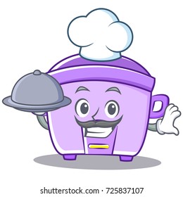 Chef with food rice cooker character cartoon