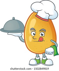 Chef with food ripe fragrant pear fruit cartoon character