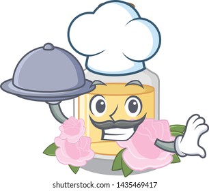 Chef with food rose oil in the cartoon shape