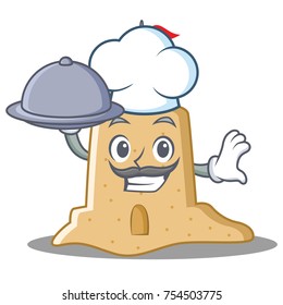 Chef with food sandcastle character cartoon style
