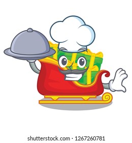 Chef with food Santa sleigh with christmas character gifts