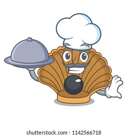 Chef with food shell with pearl mascot cartoon