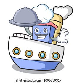 Chef with food ship mascot cartoon style