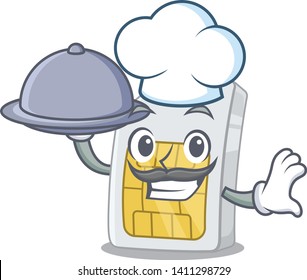 Chef with food simcard isolated with in the cartoon