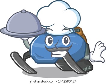 Chef with food snowmobile isolated in the a cartoon