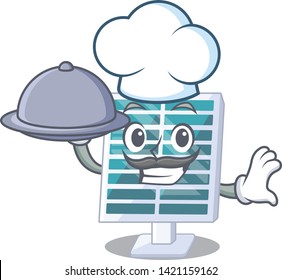 Chef with food solar panels on the mascot roofs