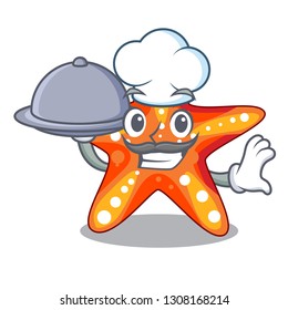 Chef with food starfish isolated with in the cartoons