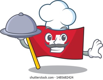 Chef with food switzerland flag put in cartoon cupboard