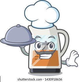 Chef with food tea maker is served in cartoon bottle