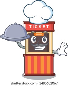 Chef with food ticket booth isolated with the cartoon