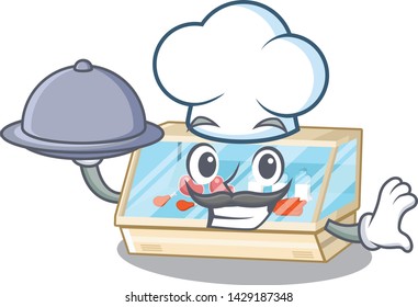 Chef with food trade counter isolated in the character