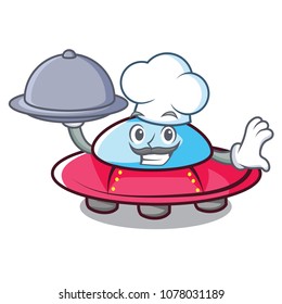 Chef with food ufo mascot cartoon style