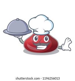 Chef with food wine decanter on the table cartoon