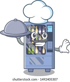Chef with food wine vending machine isolated with character