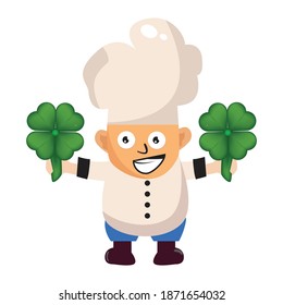 chef with four leaf clover in flat design