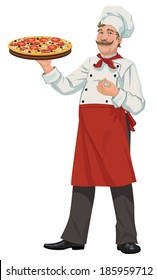 Chef with Fresh Pizza - Illustration