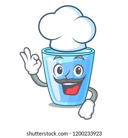 Chef fresh water glass in table cartoon
