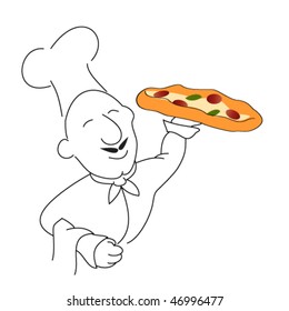 chef with a freshly baked pizza