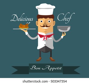 chef and fried chicken in the illustration