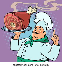 Chef and Fried meat knuckle on a tray