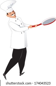 Chef with a fry pan isolated on white vector illustration