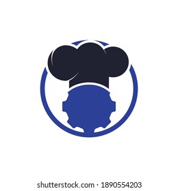 Chef gear vector logo design. Cog wheel and chef hat icon design.	