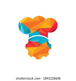 Chef gear vector logo design. Cog wheel and chef hat icon design.	