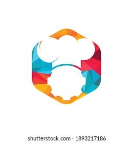 Diseño del logotipo vectorial de los aparejos del chef. Diseño del icono de la rueda de la cocina y del sombrero de chef.	