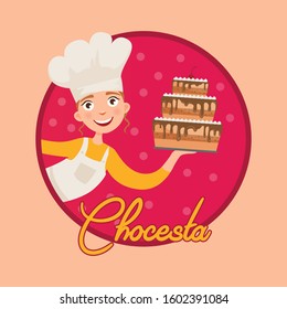 Chef Girl With Cake Baker Mascot Logo Design