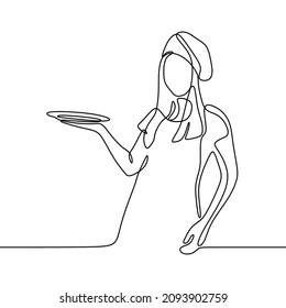 chef girl cook oneline continuous single line art