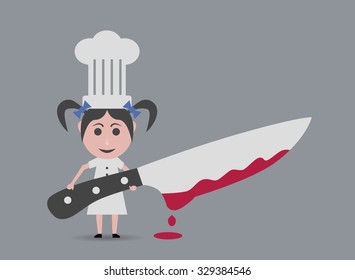chef girl with knife